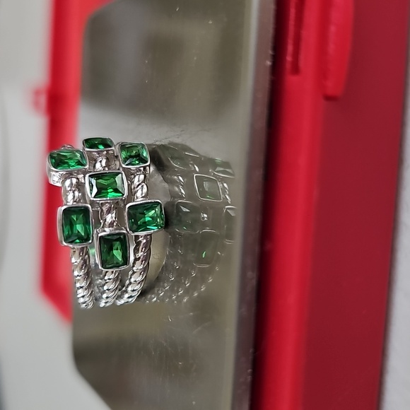 Sterling Silver 925 Green Gemstone Cluster Ring Size 8 - Statement Piece - Picture 6 of 9